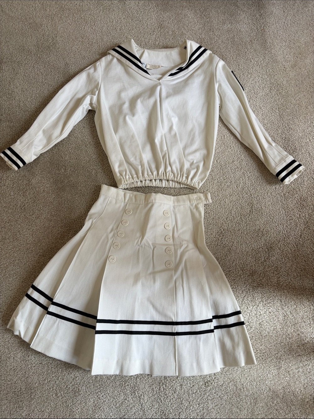 American Girl Vintage White Sailor Two-Piece Set with Black Trim